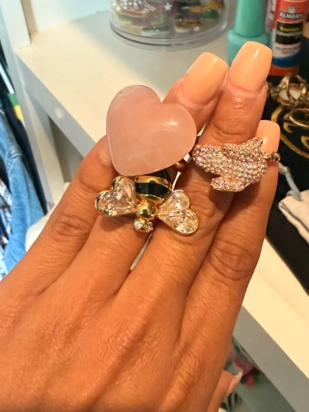 Kate spade Gold-Tone Heart & Crystal Cocktail Ring - Pink Heart Accent - Picture 1 of 1